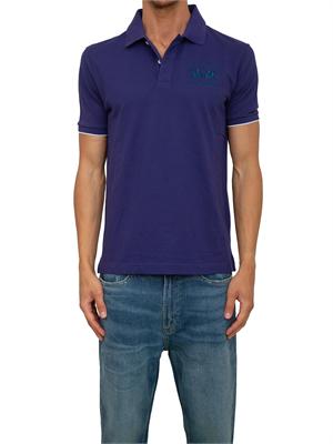 Polo uomo La Martina in cotone blu con logo grande e sottocollo con logo a contrasto in UOMO