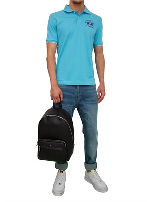 Polo uomo La Martina in cotone azzurro con logo grande e sottocollo con logo a contrasto in UOMO