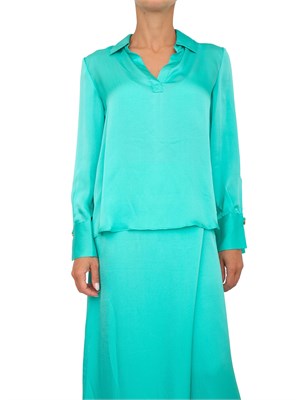 TWIN-SET Blusa verde acqua Twinset in raso martellato di viscosa con collo camicia in DONNA