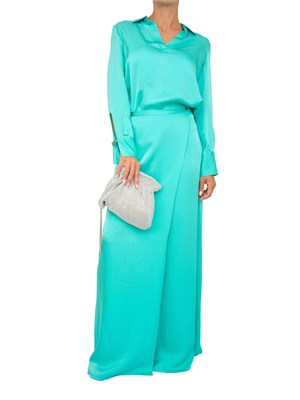 TWIN-SET Blusa verde acqua Twinset in raso martellato di viscosa con collo camicia in DONNA