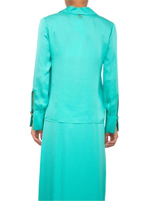TWIN-SET Blusa verde acqua Twinset in raso martellato di viscosa con collo camicia in DONNA