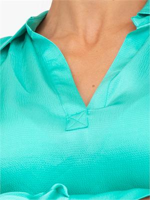 TWIN-SET Blusa verde acqua Twinset in raso martellato di viscosa con collo camicia in DONNA