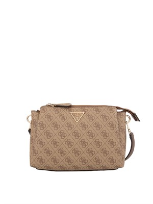 GUESS JEANS Tracolla Guess in similpelle beige con stampa logo all over in DONNA