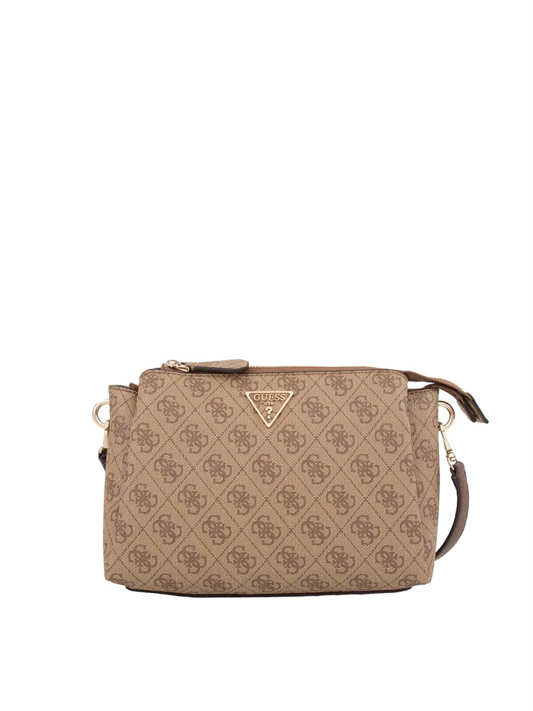GUESS JEANS Tracolla Guess in similpelle beige con stampa logo all over
