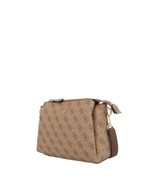 GUESS JEANS Tracolla Guess in similpelle beige con stampa logo all over in DONNA