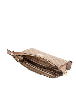 GUESS JEANS Tracolla Guess in similpelle beige con stampa logo all over in DONNA