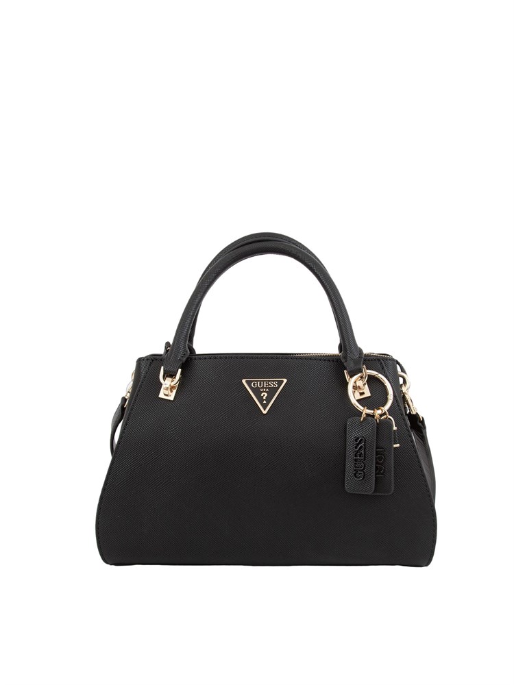 GUESS JEANS Borsa a mano Guess modello Noelle in similpelle nera con lavorazione saffiano