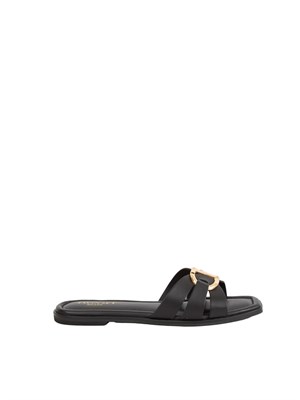 TWIN-SET Sandali slide Twinset in pelle nera con Oval T in DONNA