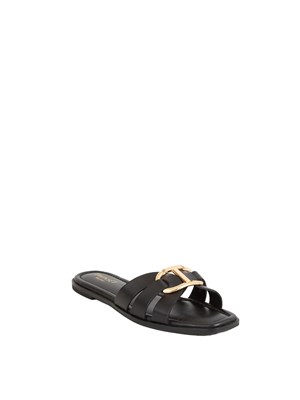 TWIN-SET Sandali slide Twinset in pelle nera con Oval T in DONNA
