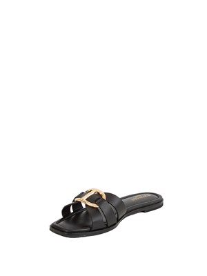 TWIN-SET Sandali slide Twinset in pelle nera con Oval T in DONNA