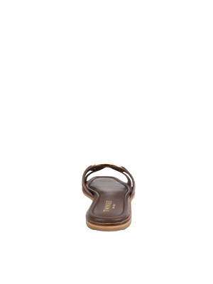 TWIN-SET Sandali slide Twinset in pelle marrone con Oval T in DONNA