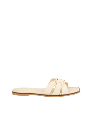 TWIN-SET Sandali slideTwinset in pelle avorio con Oval T in DONNA