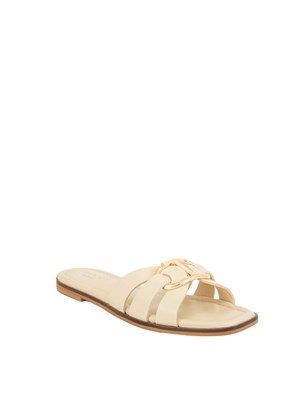TWIN-SET Sandali slideTwinset in pelle avorio con Oval T in DONNA