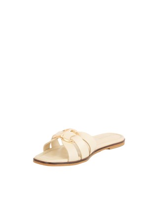 TWIN-SET Sandali slideTwinset in pelle avorio con Oval T in DONNA