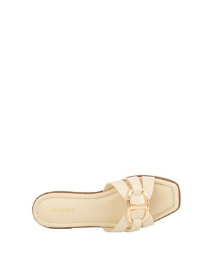 TWIN-SET Sandali slideTwinset in pelle avorio con Oval T in DONNA