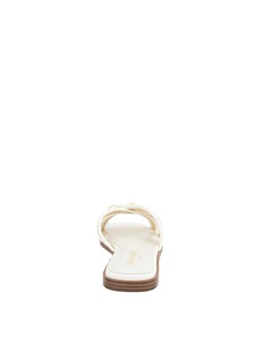 TWIN-SET Sandali slide Twinset in pelle bianca e rafia intrecciata con placca logo lettering in DONNA