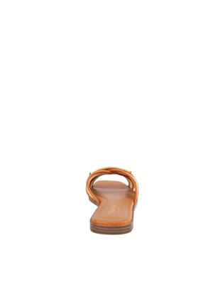 TWIN-SET Sandali slide Twinset in pelle marrone e rafia intrecciata con placca logo lettering in DONNA