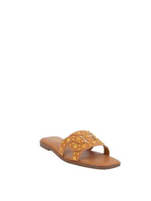 TWIN-SET Sandali slide Twinset in pelle cuoio con borchie in DONNA