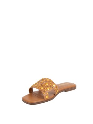 TWIN-SET Sandali slide Twinset in pelle cuoio con borchie in DONNA