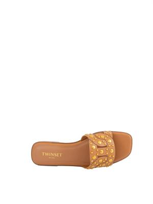 TWIN-SET Sandali slide Twinset in pelle cuoio con borchie in DONNA