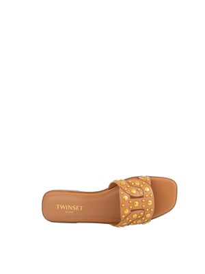 TWIN-SET Sandali slide Twinset in pelle cuoio con borchie in DONNA