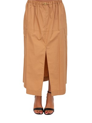 TWIN-SET Gonna lunga Twinset in popeline cammello con pieghe in DONNA