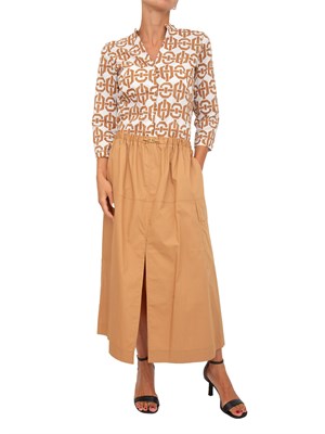 TWIN-SET Gonna lunga Twinset in popeline cammello con pieghe in DONNA
