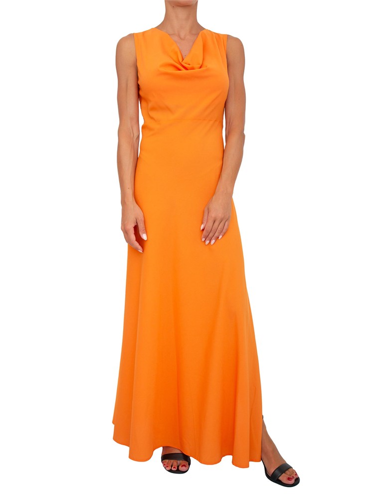 TWIN-SET Abito lungo arancione Twinset con collo drappeggiato e spacco laterale