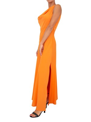 TWIN-SET Abito lungo arancione Twinset con collo drappeggiato e spacco laterale in DONNA