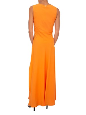 TWIN-SET Abito lungo arancione Twinset con collo drappeggiato e spacco laterale in DONNA