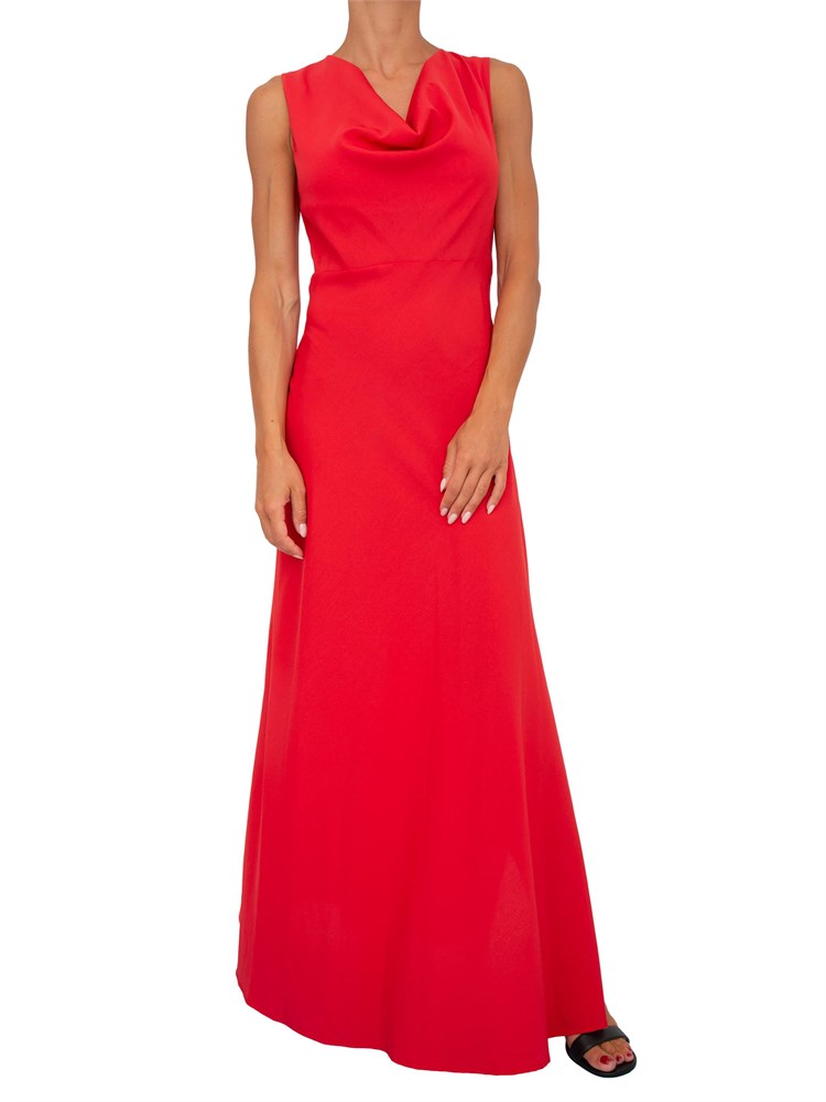 TWIN-SET Abito lungo rosso Twinset con collo drappeggiato e spacco laterale