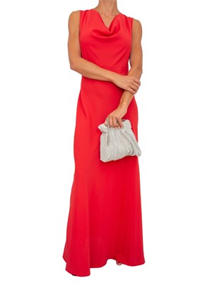 TWIN-SET Abito lungo rosso Twinset con collo drappeggiato e spacco laterale in DONNA
