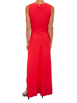 TWIN-SET Abito lungo rosso Twinset con collo drappeggiato e spacco laterale in DONNA