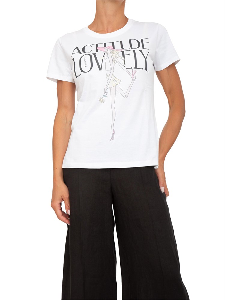 TWIN-SET T-shirt Twinset in cotone bianco con stampa