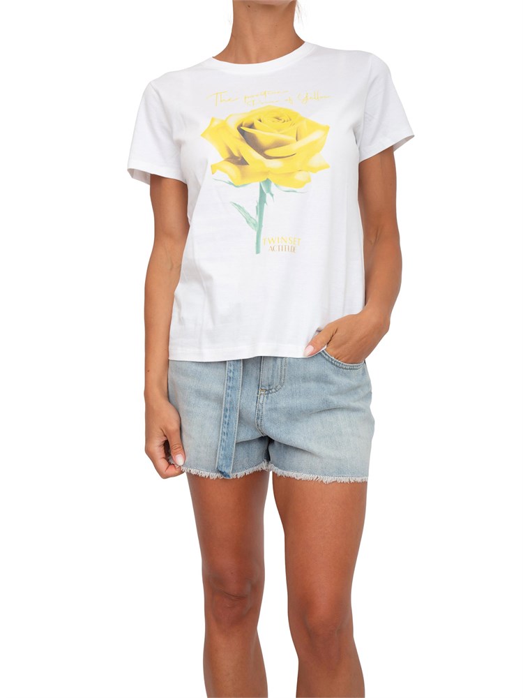TWIN-SET T-shirt Twinset in cotone bianco con stampa fiore