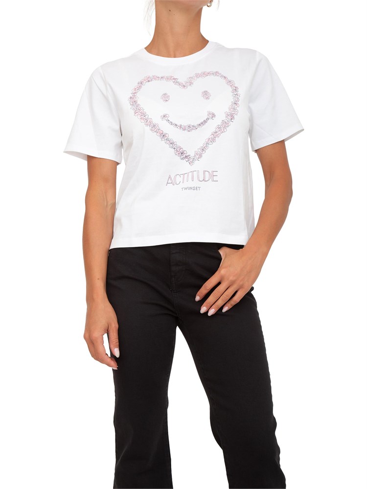 TWIN-SET T-shirt Twinset Actitude in cotone bianco con stampa cuore e logo