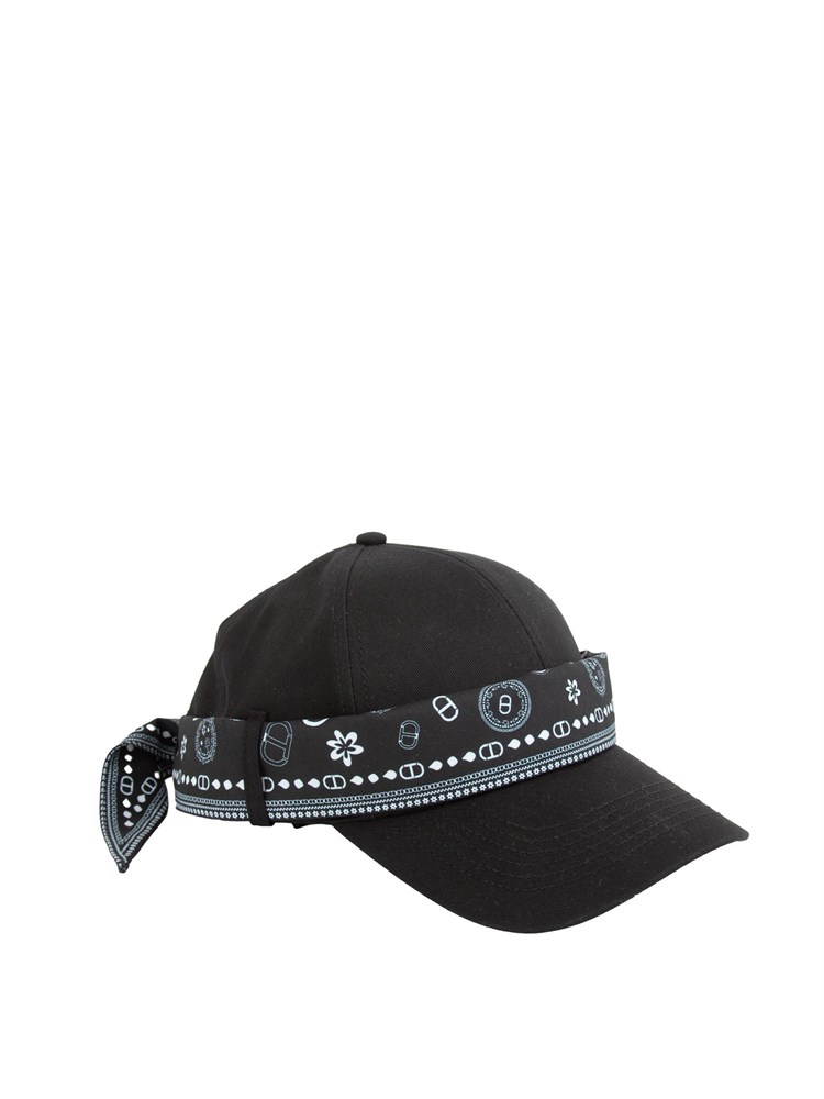 TWIN-SET Cappello baseball Twinset in cotone nero con bandana
