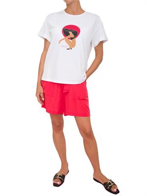 T-shirt bianca Liu Jo donna con girocollo, maniche corte e stampa grafica con strass in DONNA