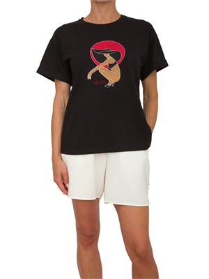 T-shirt nera Liu Jo donna con girocollo, maniche corte e stampa grafica con strass in DONNA