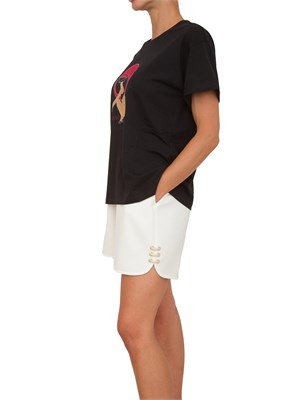 T-shirt nera Liu Jo donna con girocollo, maniche corte e stampa grafica con strass in DONNA