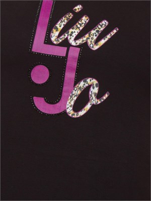 Top nero Liu Jo donna con stampa logo palme e strass in DONNA