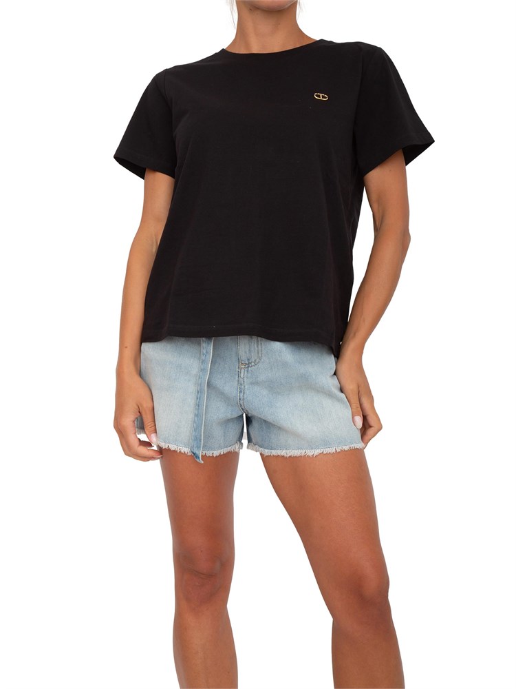 TWIN-SET T-shirt Twinset in cotone con logo Oval T di strass