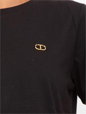 TWIN-SET T-shirt Twinset in cotone con logo Oval T di strass in DONNA