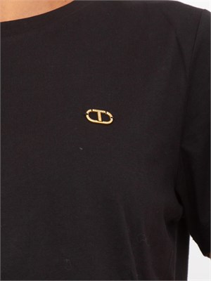 TWIN-SET T-shirt Twinset in cotone con logo Oval T di strass in DONNA