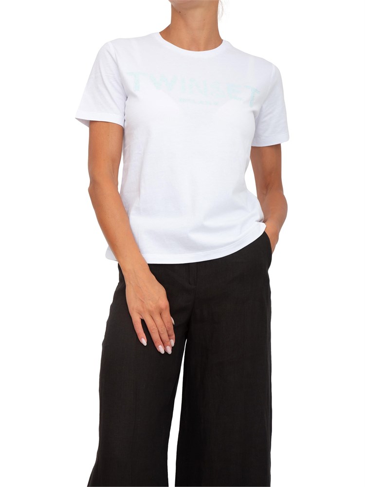 TWIN-SET T-shirt Twinset in cotone bianco con ricamo logo Oval T