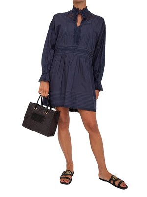 TWIN-SET Abito corto Twinset in mussola blu con ricami e inserti in pizzo in DONNA