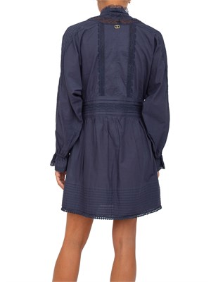 TWIN-SET Abito corto Twinset in mussola blu con ricami e inserti in pizzo in DONNA