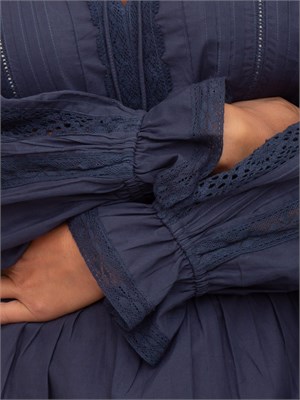 TWIN-SET Abito corto Twinset in mussola blu con ricami e inserti in pizzo in DONNA