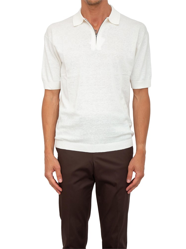 Polo Armani Exchange bianco in misto lino con zip