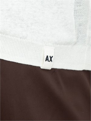 Polo Armani Exchange bianco in misto lino con zip in UOMO